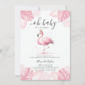 Also Pink Flamingo Tiara Tropical Girl Babydusche Einladung (Vorderseite)