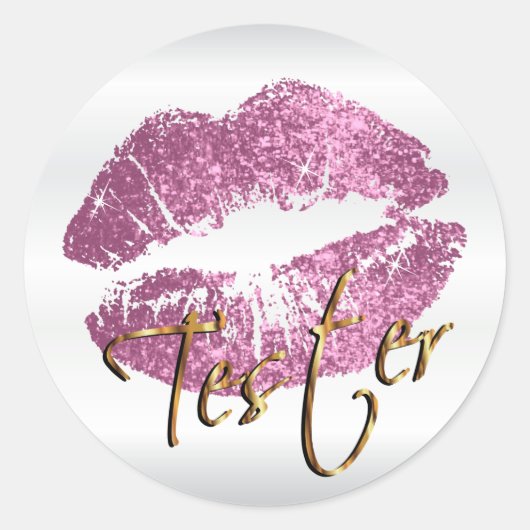 Also Pink Glitzer Lips 3 - Tester Runder Aufkleber (Vorderseite)