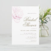 Also Pink Peony Elegant Script Brautparty Floral Einladung (Stehend Vorderseite)