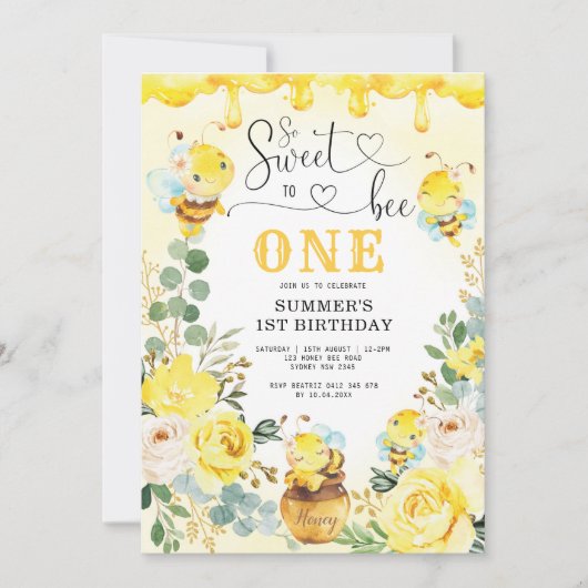 Also Sweet to Bee One Honeycomb Bee Birthday Party Einladung (Vorderseite)