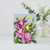 Alstroemeria Blume und Goldfinch Postkarte (Stehend Vorderseite)