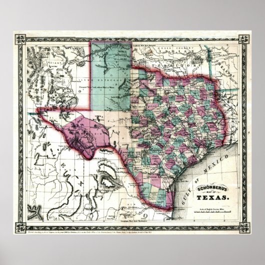 Alt 1866 Texas Karte Poster (Vorne)