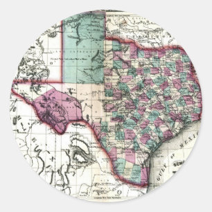 Alt 1866 Texas Karte Runder Aufkleber