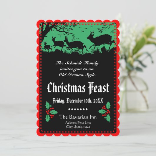Alt deutsches Weihnachtsfest Party oder Bankett Einladung (Stehend Vorderseite)