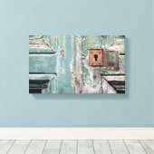 Alt gechippte blaue gestrichene Tür Leinwanddruck (Insitu (Holzboden))