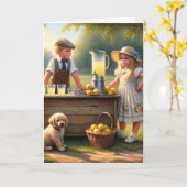 Alt gestalteter Lemonade-Stand hat einen guten Som Karte (Gelbe Blume)