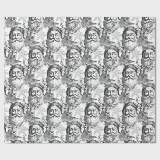 Alt gestalteter Lithograph Santa and Reindeh Black Geschenkpapier (Flach)
