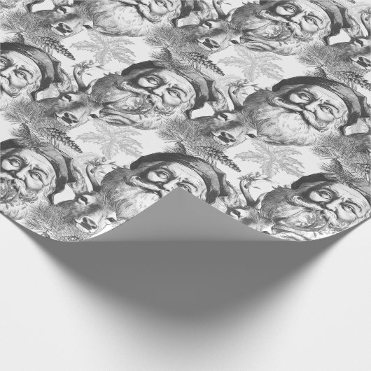 Alt gestalteter Lithograph Santa and Reindeh Black Geschenkpapier (Ecke)