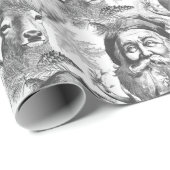 Alt gestalteter Lithograph Santa and Reindeh Black Geschenkpapier (Rolleneckpunkt)