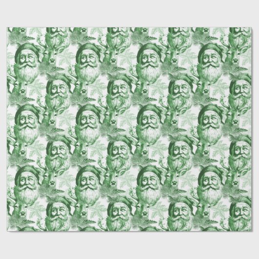 Alt gestalteter Lithograph Santa and Reindeh Green Geschenkpapier (Flach)