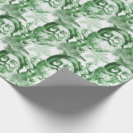 Alt gestalteter Lithograph Santa and Reindeh Green Geschenkpapier (Ecke)