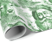 Alt gestalteter Lithograph Santa and Reindeh Green Geschenkpapier (Rolleneckpunkt)