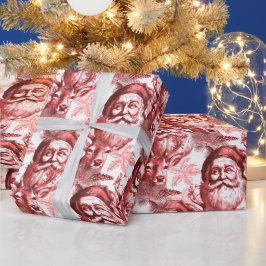 Alt gestalteter Lithograph Santa and Reindeh Red Geschenkpapier