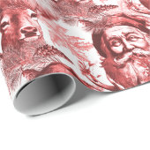 Alt gestalteter Lithograph Santa and Reindeh Red Geschenkpapier (Rolleneckpunkt)