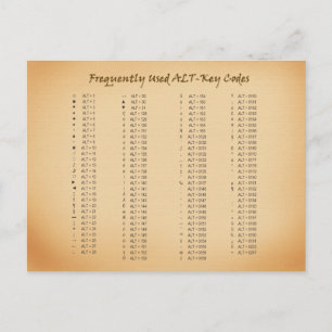 Alt-Key-Codes-Referenzkarte Postkarte