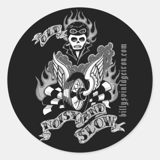 Alt, laut und langsam (b & w) runder aufkleber (Vorderseite)