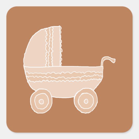 Alt modische Beige Baby Stroller auf Brown. Quadratischer Aufkleber (Vorderseite)