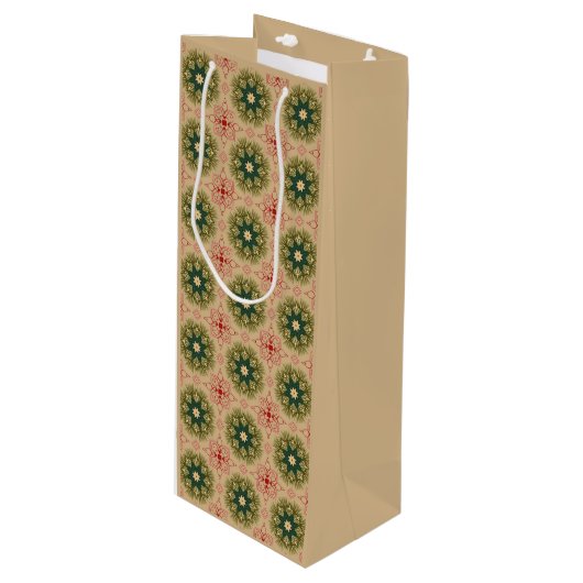 Alt-modische grüne Pine Red Lace Weihnachten Geschenktüte Für Weinflaschen (Vorderseite Schrägansicht)