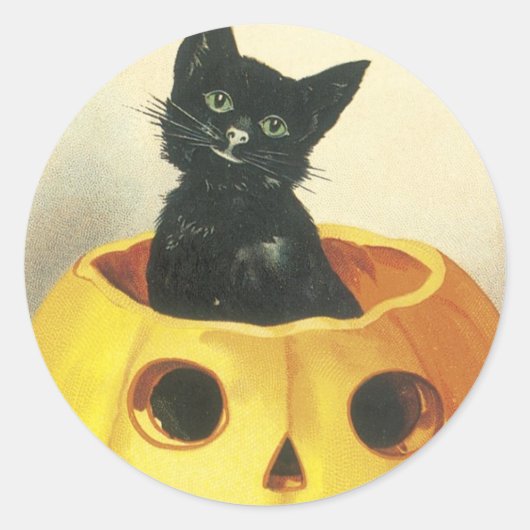 Alt modische Halloween-Katze Runder Aufkleber (Vorderseite)