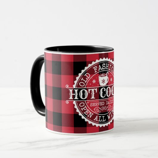 Alt modische Hot Cocoa Red Buffalo Karo Tasse (Vorderseite Links)