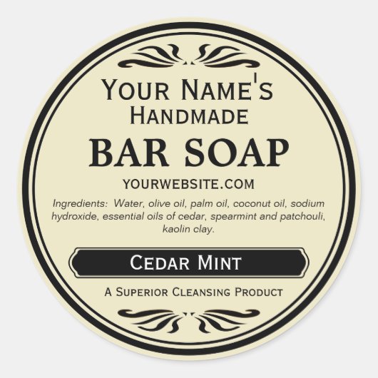 Alt modische Look Handgefertigte Seifenetiketten r Runder Aufkleber (Vorderseite)