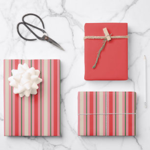 Alt modische Retro Weihnachtsstreifen Rosa Rot Geschenkpapier Set