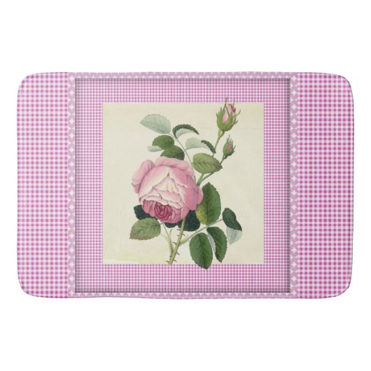 Alt modische Rosa Rose Linen Gingham Dekorative Badematte (Vorderseite)