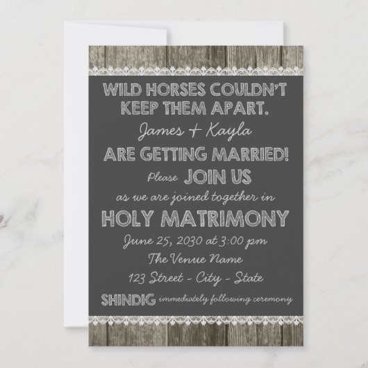 Alt modische Rustikale Chalkboard Hochzeit Einladung (Vorderseite)