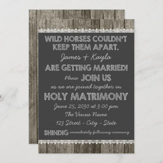 Alt modische Rustikale Chalkboard Hochzeit Einladung (Vorne/Hinten)