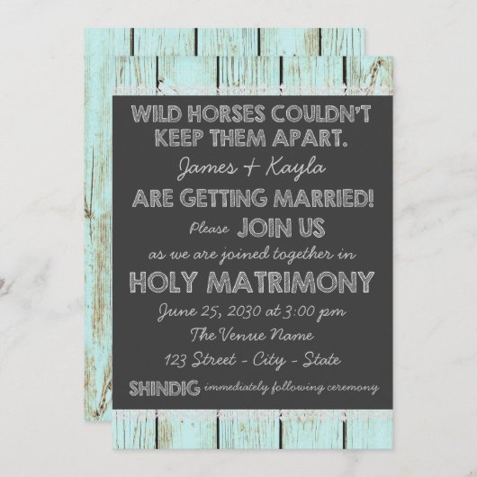 Alt modische Rustikale Chalkboard Hochzeit Einladung (Vorne/Hinten)