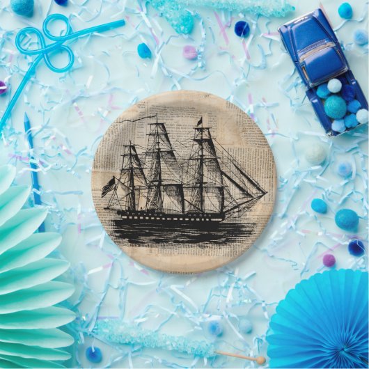 Alt modische Schiffskunst Vintag Zeitungsstil Pappteller (Party)