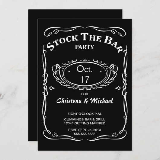 Alt modische Stock Die Bar-Dusche Einladung (Vorne/Hinten)
