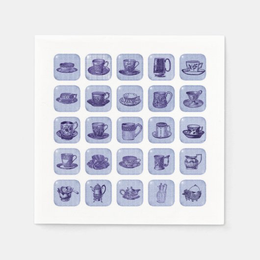 Alt modische Vintage blaue China Teacups Party Serviette (Vorderseite)