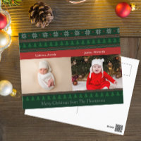 Alt modische Weihnachten Rot Grün 2 Kinder Foto