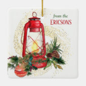 Alt modische Weihnachtslattern Keramikornament (Rückseite)