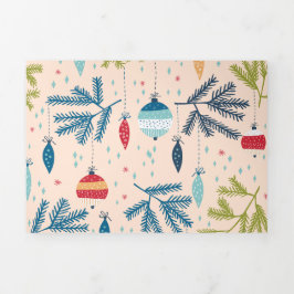 Alt modische Weihnachtsschmuck mit Baumhaufen Dreifach Gefaltete Urlaubskarte