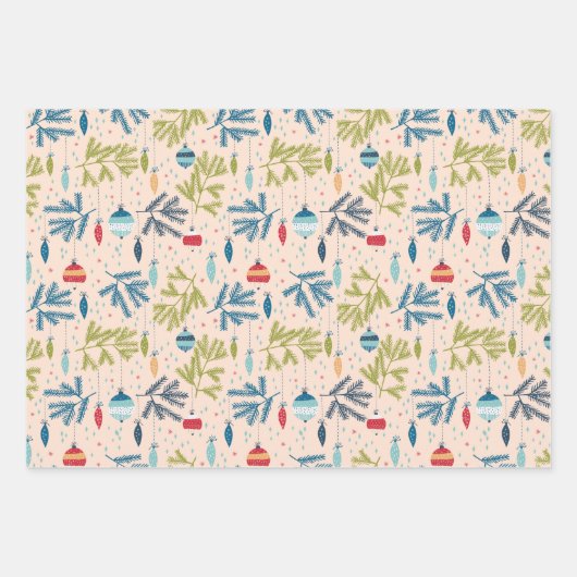 Alt modische Weihnachtsschmuck mit Baumhaufen Geschenkpapier Set (Vorderseite 2)