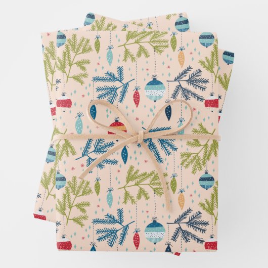 Alt modische Weihnachtsschmuck mit Baumhaufen Geschenkpapier Set (Beispiel)