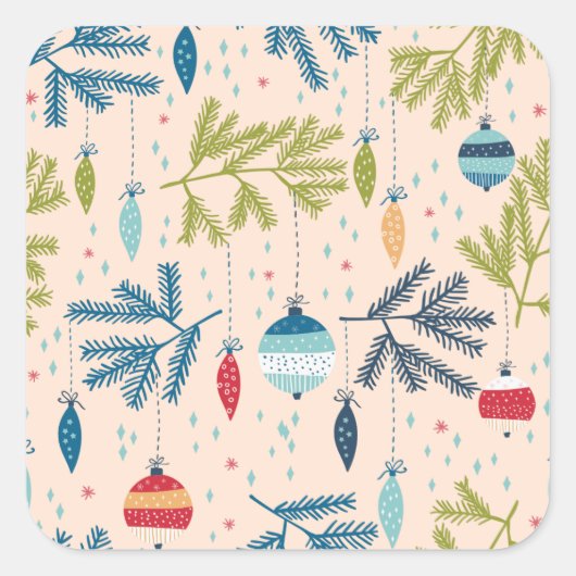 Alt modische Weihnachtsschmuck mit Baumhaufen Quadratischer Aufkleber (Vorderseite)