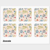 Alt modische Weihnachtsschmuck mit Baumhaufen Quadratischer Aufkleber (Blatt)