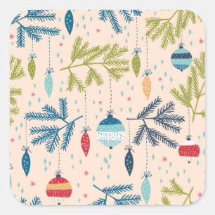 Alt modische Weihnachtsschmuck mit Baumhaufen Quadratischer Aufkleber