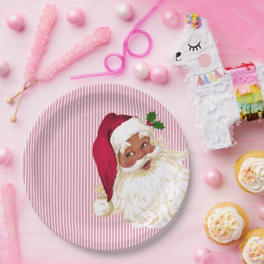 Alt-modischer Black Santa Cranberry Streifen Pappteller (Party)