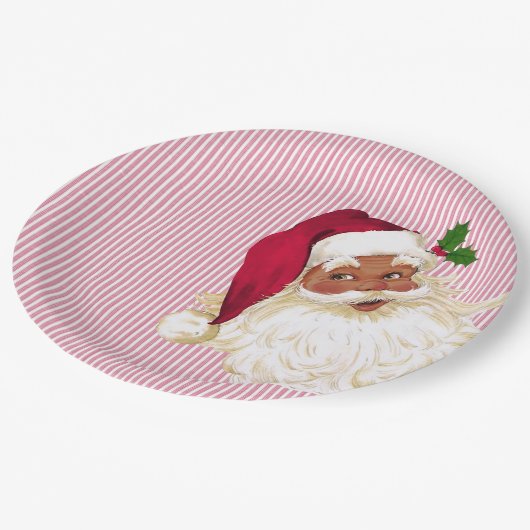Alt-modischer Black Santa Cranberry Streifen Pappteller (Schrägansicht)