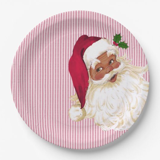 Alt-modischer Black Santa Cranberry Streifen Pappteller (Vorderseite)