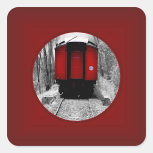 Alt modischer Dampfzug mit Red Caboose Quadratischer Aufkleber
