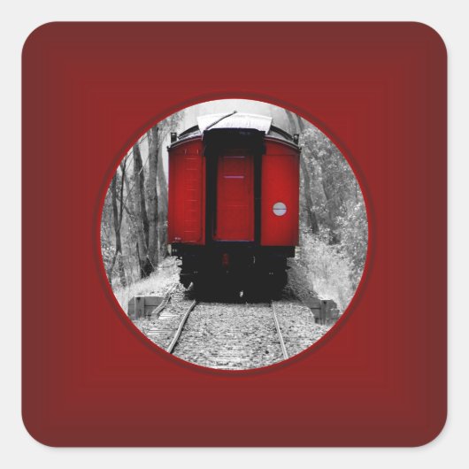 Alt modischer Dampfzug mit Red Caboose Quadratischer Aufkleber (Vorderseite)