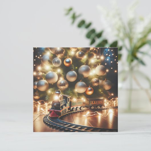 Alt-modischer Gold-Weihnachtszug unter dem Baum Karte (Stehend Vorderseite)