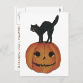 Alt modischer Halloween Jack-O-Lantern & Black Cat Postkarte (Vorne/Hinten)