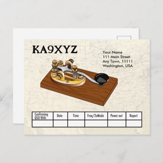 Alt modischer Messing Telegraph Key Morse Code QSL Postkarte (Vorne/Hinten)