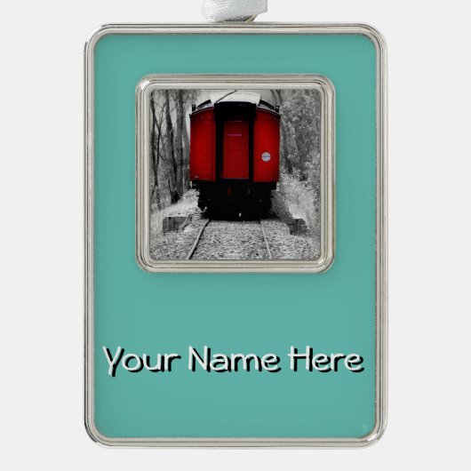 Alt modischer Red Steam Train Rahmen-Ornament Silber (Vorderseite)